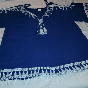 VENUS Blue Cover Up For Swimsuit with White Tassel Accents
